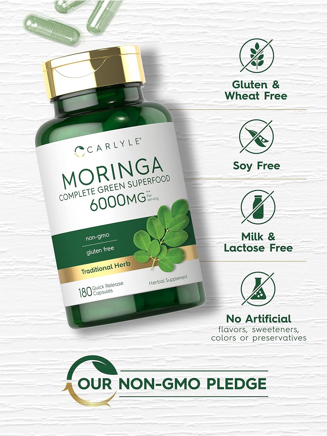 Moringa Oleifera | 180 Capsules | Non-GMO and Gluten Free Superfood
