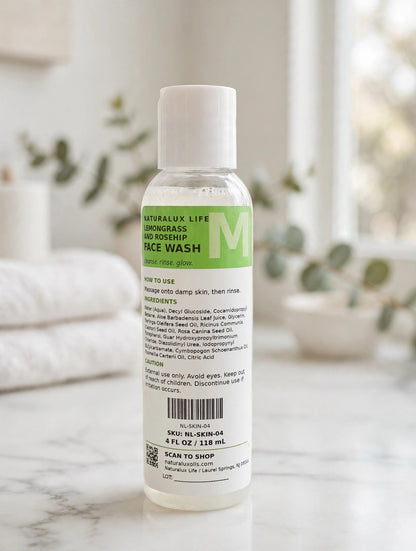 Naturalux Life Lemongrass and Rosehip Face Wash – Moringa Powered, 4 fl oz bottle