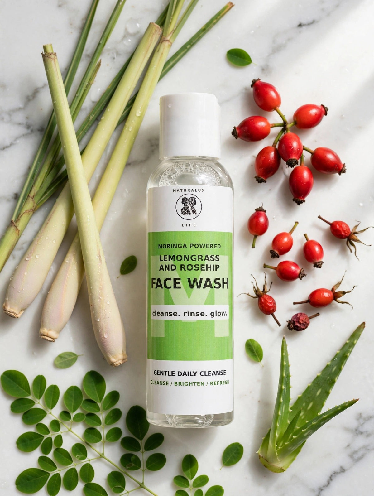 Naturalux Life Lemongrass and Rosehip Face Wash – Moringa Powered, 4 fl oz bottle
