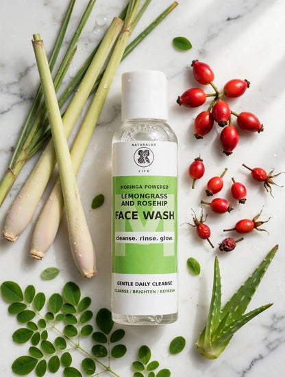 Naturalux Life Lemongrass and Rosehip Face Wash – Moringa Powered, 4 fl oz bottle