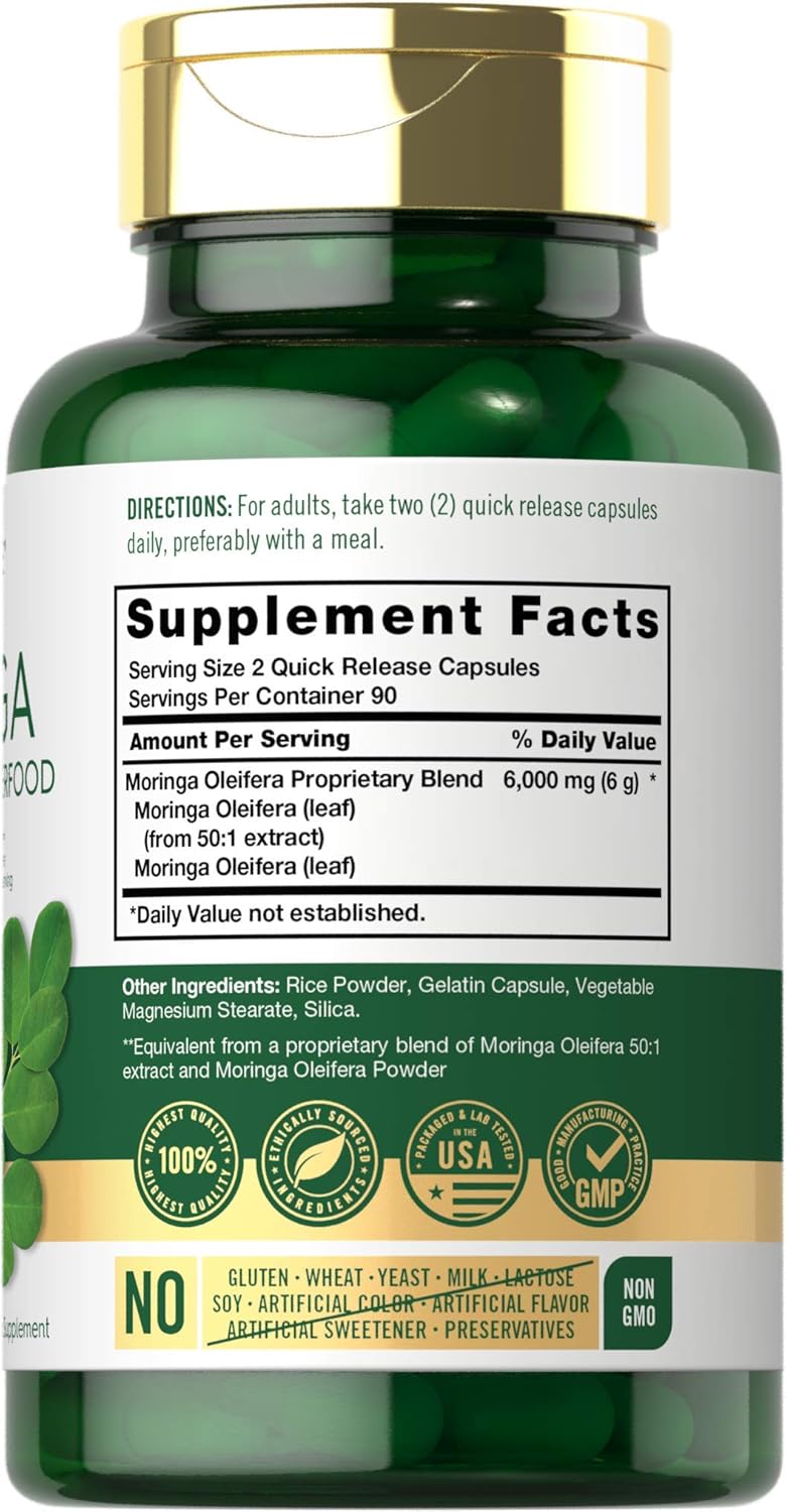 Moringa Oleifera | 180 Capsules | Non-GMO and Gluten Free Superfood