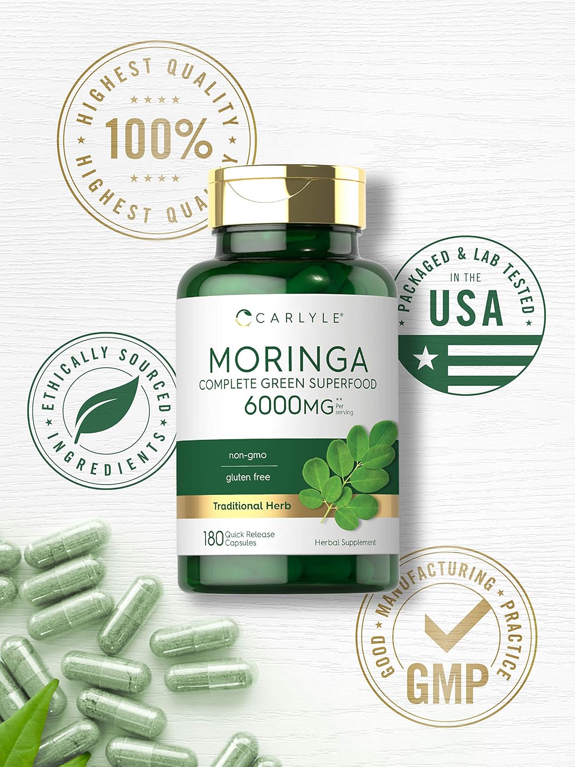 Moringa Oleifera | 180 Capsules | Non-GMO and Gluten Free Superfood