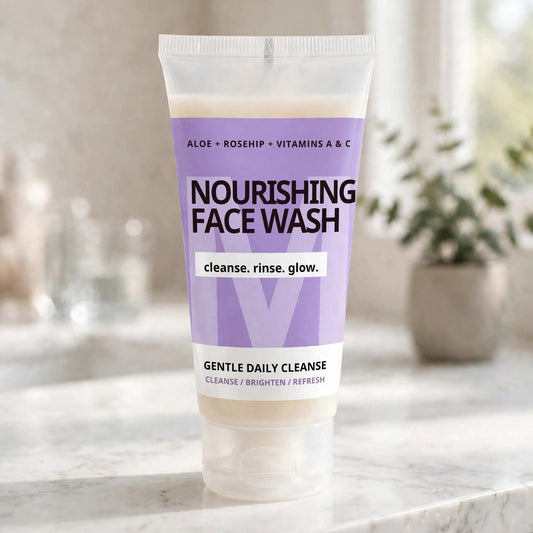 Nourishing Face Wash on a bright bathroom vanity