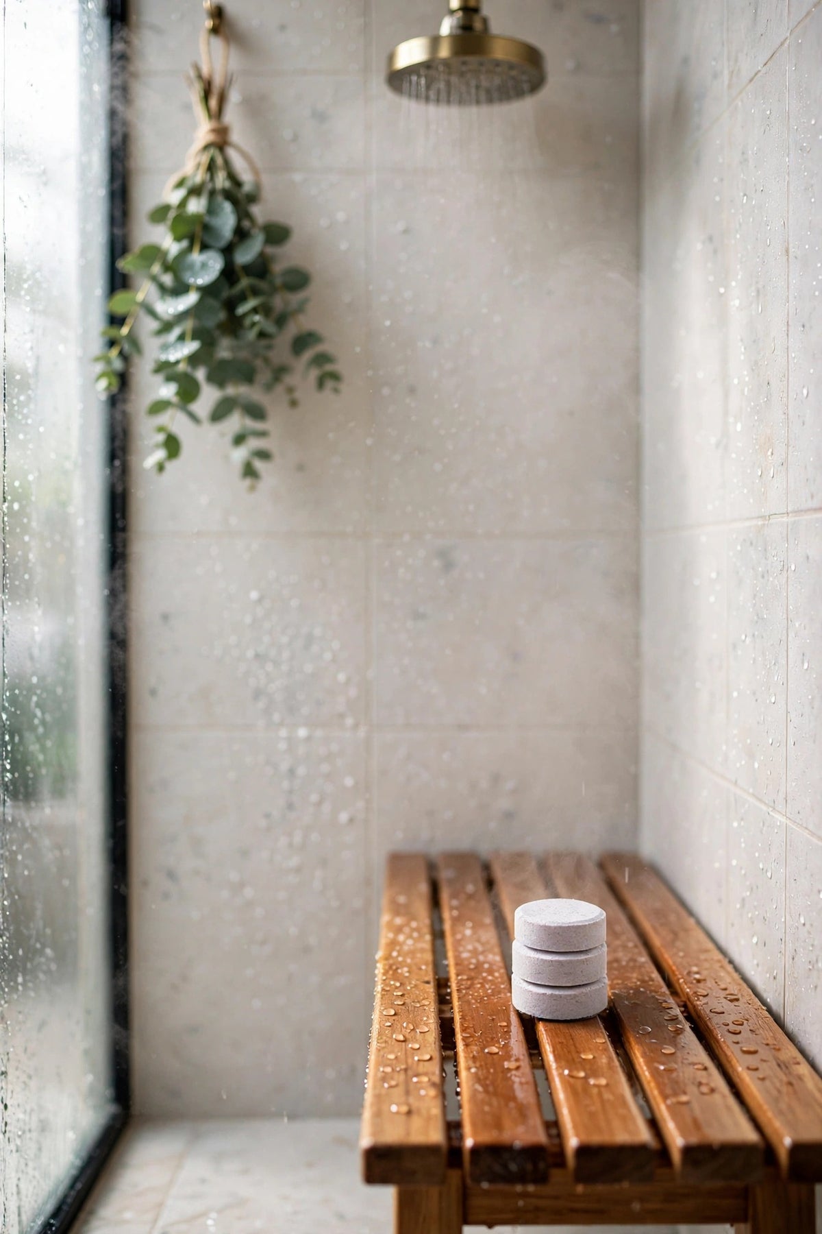 Frost Steam tablets on a shower bench