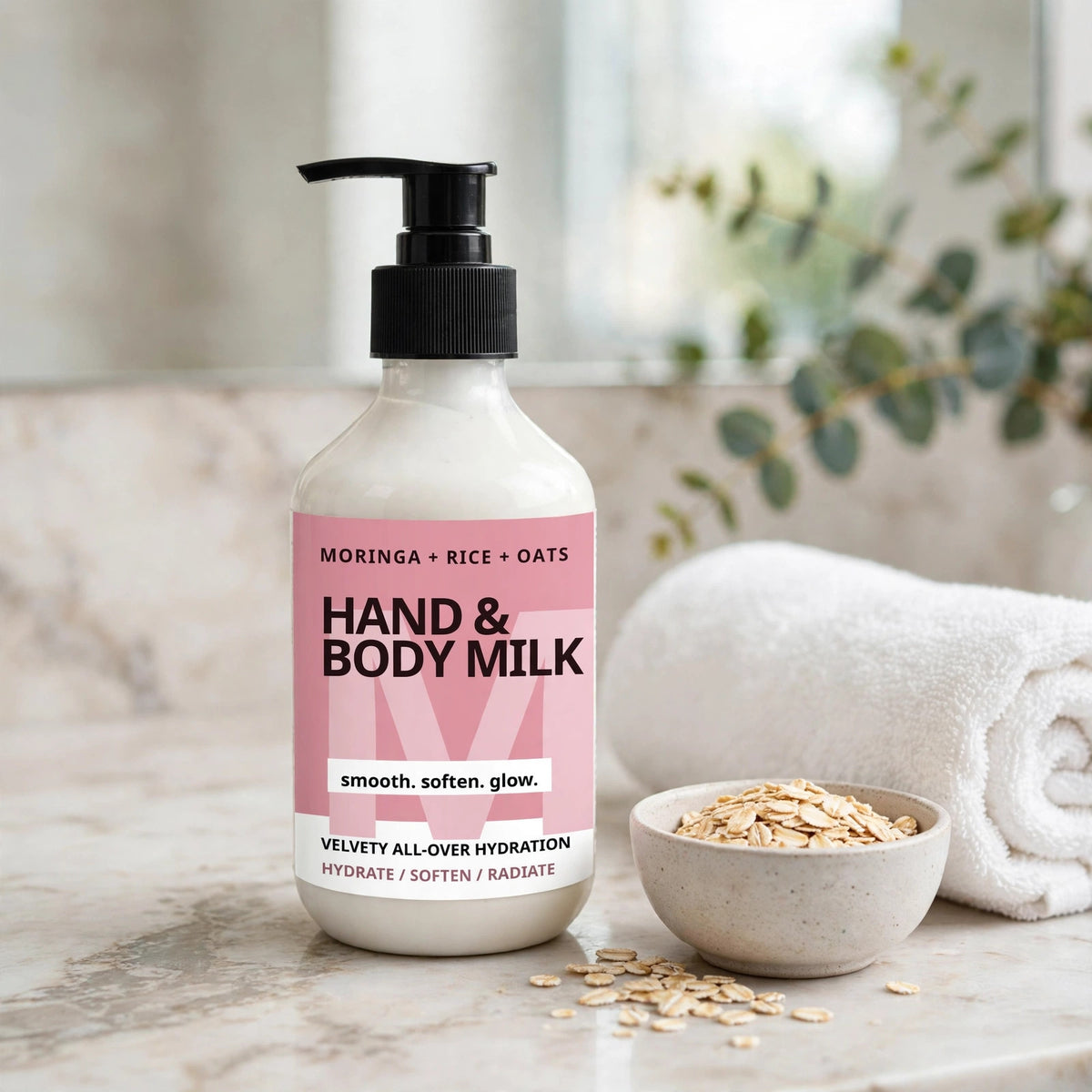 Leche Corporal y de Manos con Moringa, Arroz y Avena