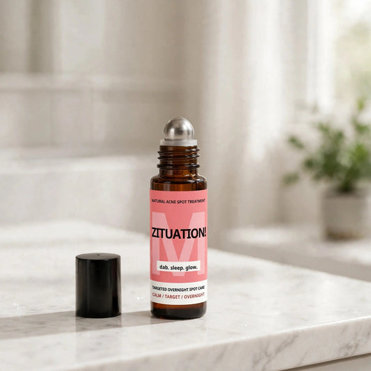 ZITUATION spot treatment roller bottle on a bright bathroom vanity